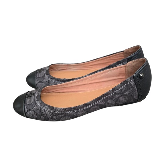 Coach Chelsea Shoes Womens Size 7.5B Jacquard Signature Flats Black Gray - Picture 5 of 13